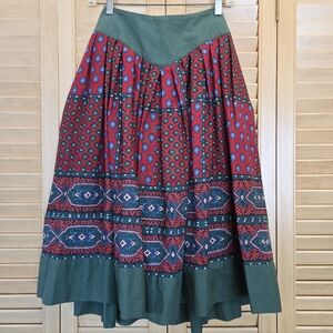 VTG Les Olivades Wool Skirt Folk Geometric Prairie 38